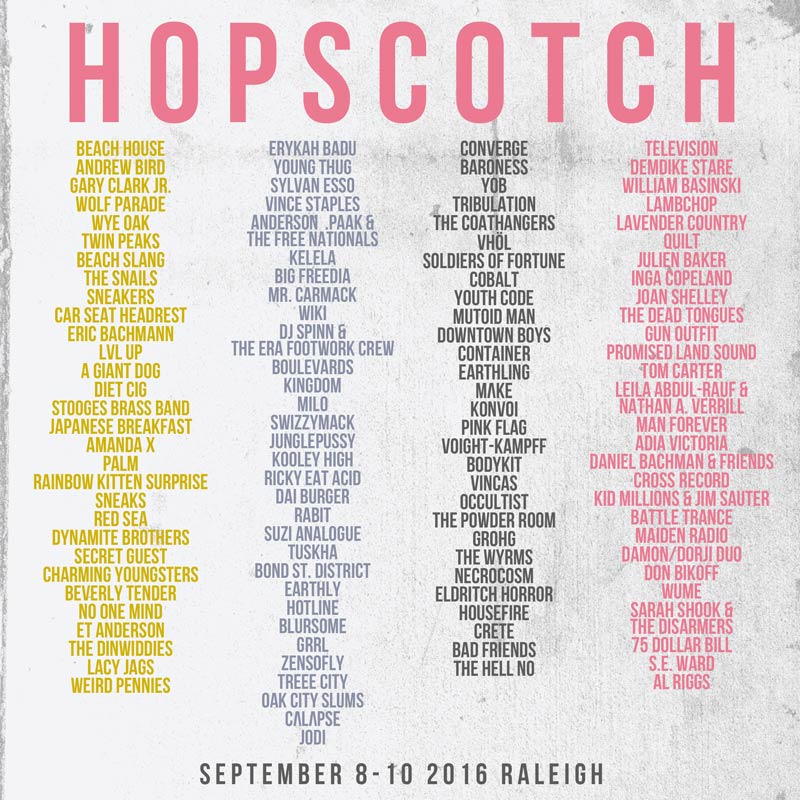 2016 Lineup Poster - Hopscotch Music Festival